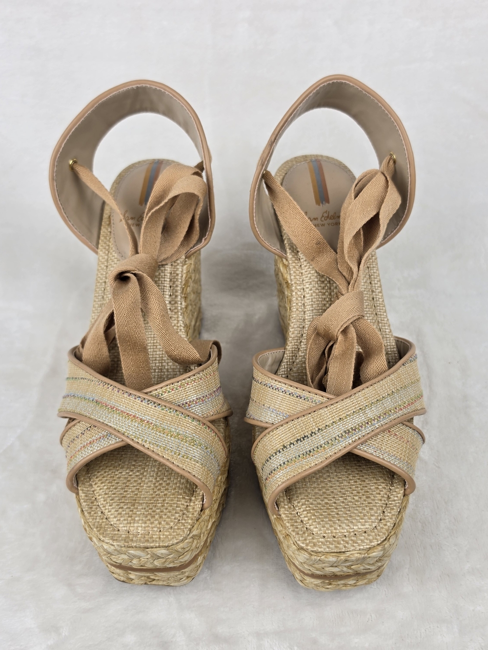 Sam Edelman Vaughn Espadrille Wedge Sandals Womens 9.5 Tan Gold Ankle Tie - Picture 2 of 8